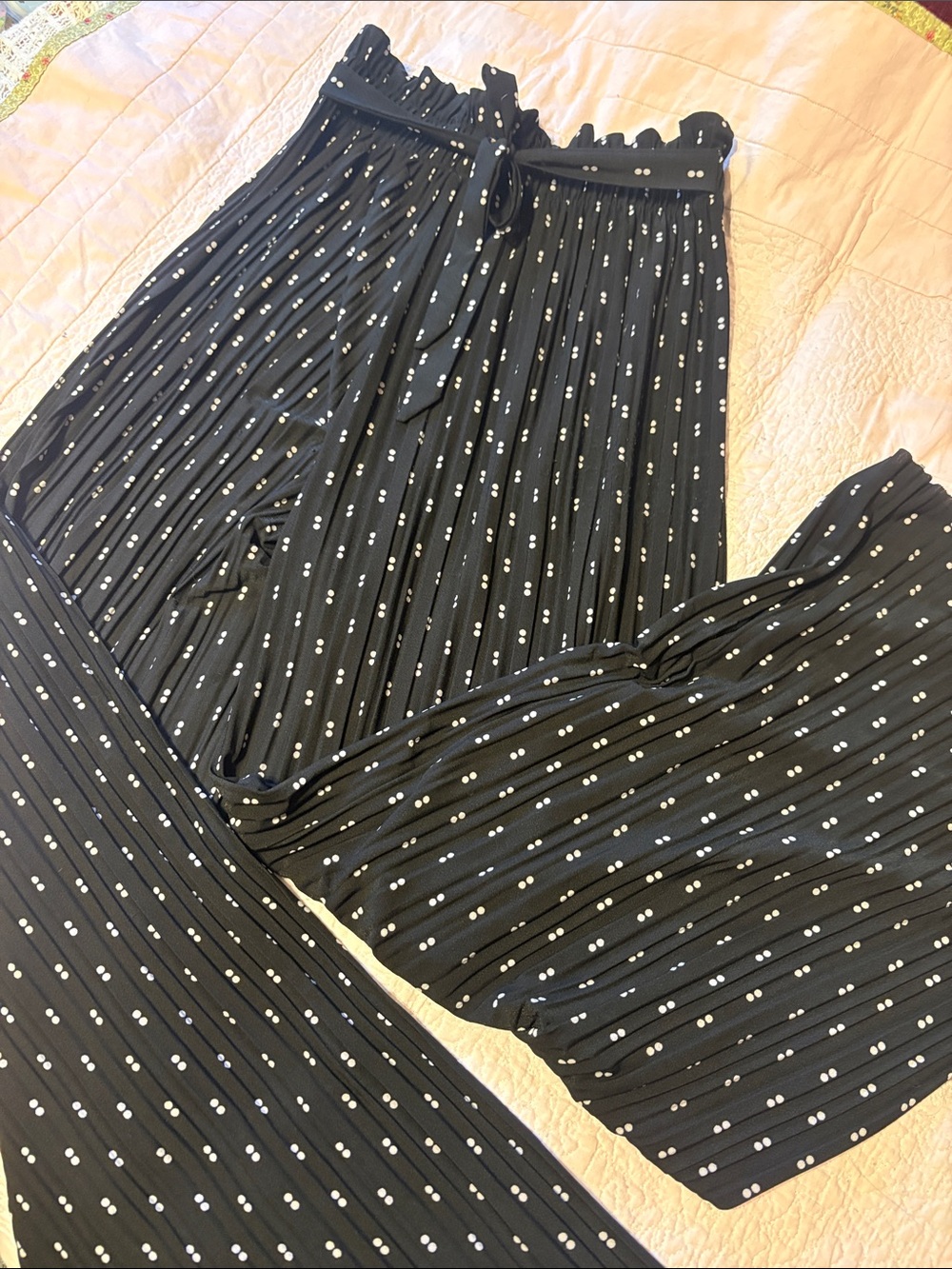 Black Pleated Wide Leg Polka Dot Jumpsuit